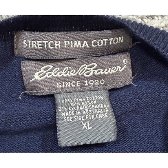 Eddie Bauer‎ Knit Sweater Mens XL Navy Blue Pima Cotton Nylon Casual Pullover - Picture 2 of 6